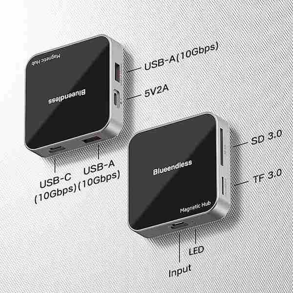 

Seven-Port Magnetic Expansion Hub, Gray-Black Aluminum Other