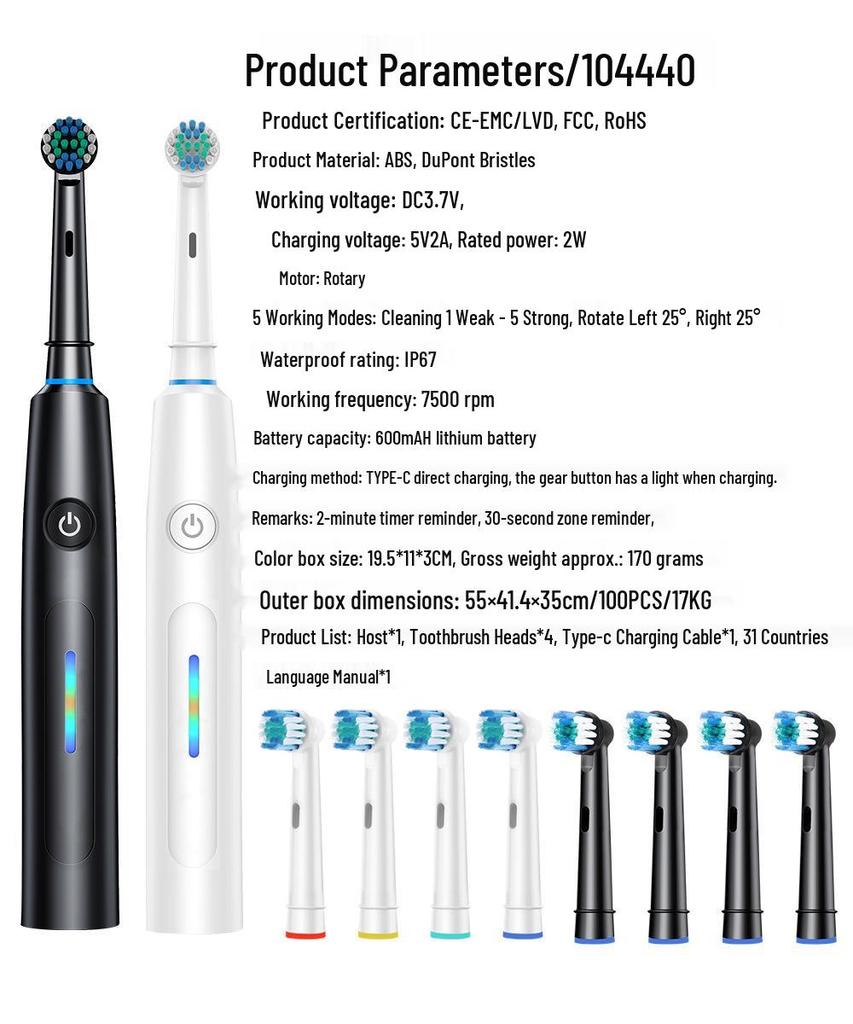 Smart Round Head Electric Toothbrush 5 Modes with Soft Bristles