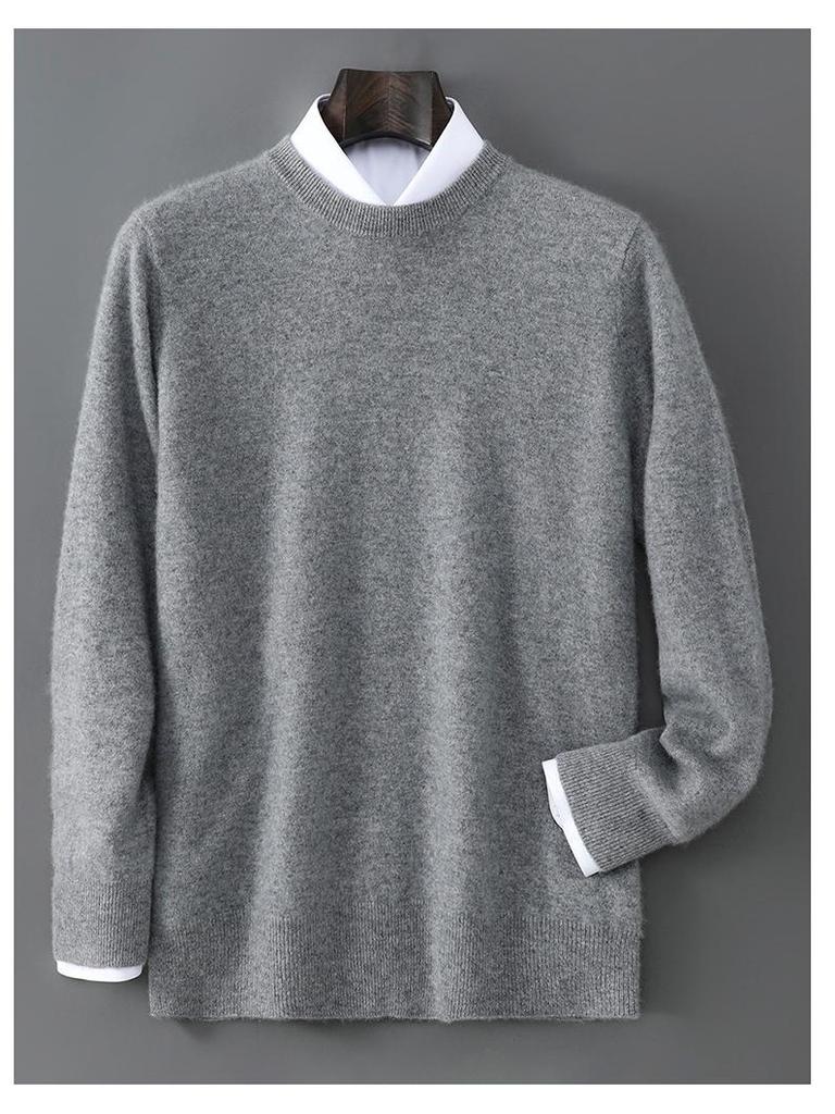Men's 100% Australian Wool Round Neck Sweater - Casual Business Knitwear for Autumn/Winter