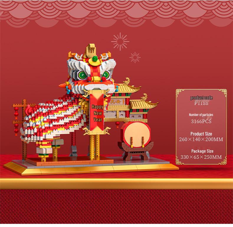 Yu Gao Lion Dance Micro Particle Building Blocks Toy-Compatible with Lego, New Year Edition.