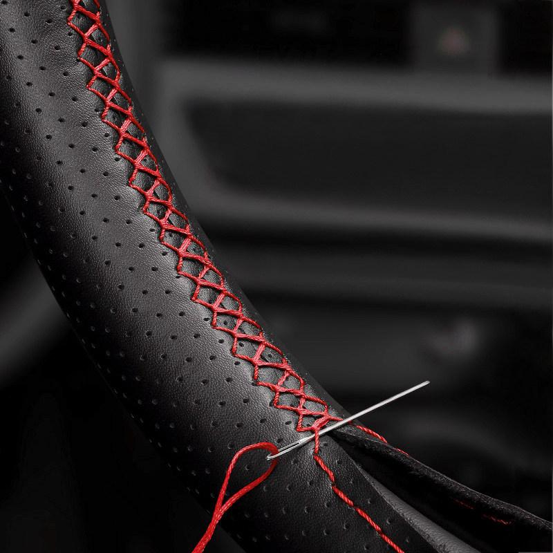Black with Red Strip For Renault Clio 3 RS 2005 2006 2007 2008 2009 2010 2011 2012 2013 Car Steering Wheel Cover Leather Trim