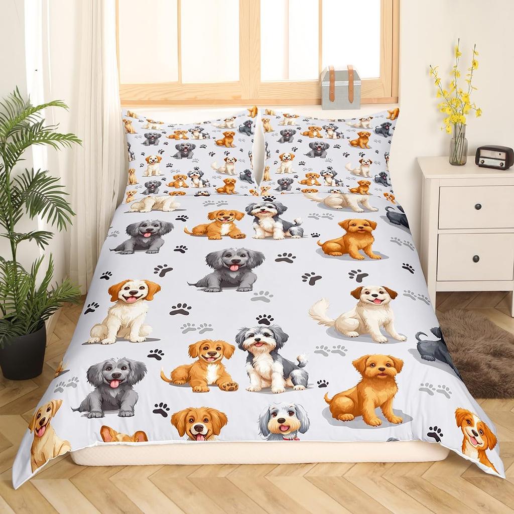 Comforter Dog Paw Print Bedding Set Twin Size For Kids Boys Bedroompuppy Bone Bed Black White Comforter