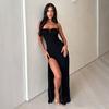 Summer New European and American Style Sexy Tube Top Evening Dress Temperament Waist Dress Split Dress Wholesale Price