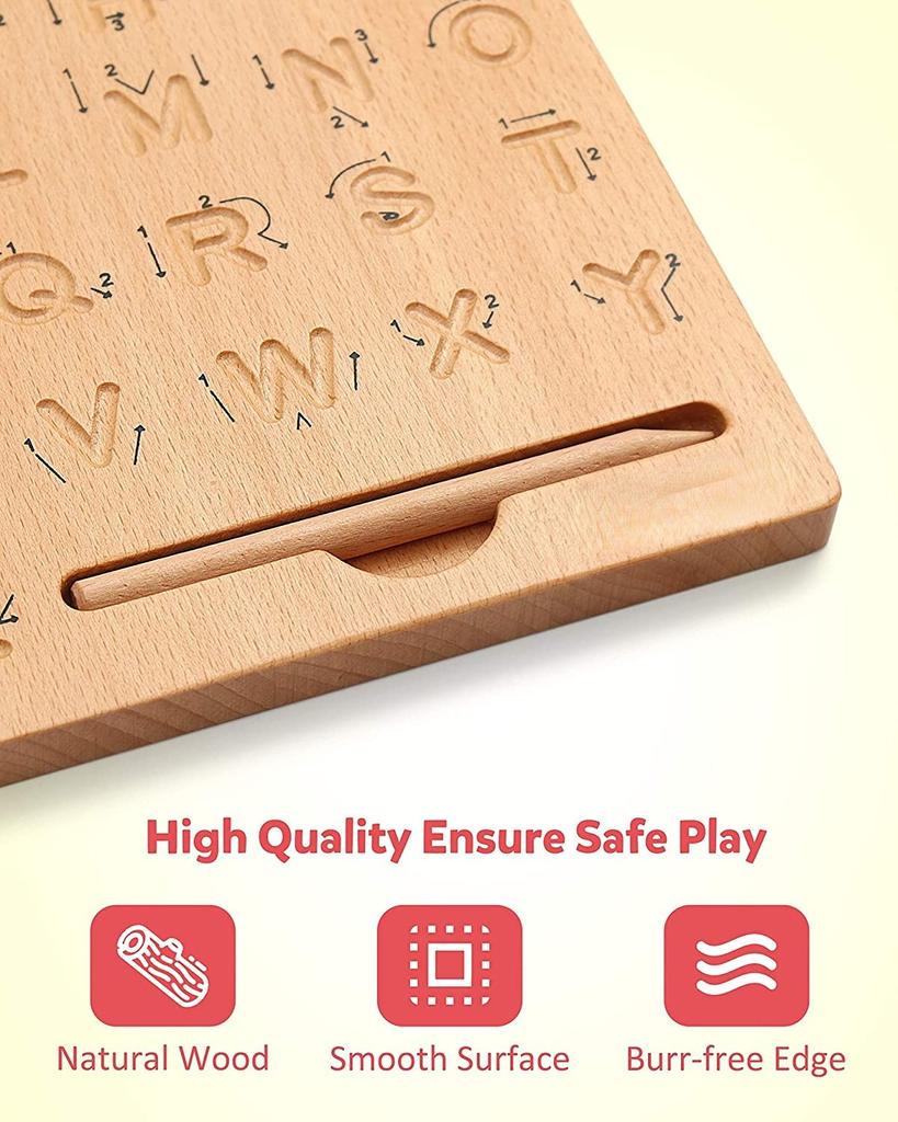 Wooden Letters Practicing Board Double-Sided Alphabet Tracing Tool Learning To Write ABC Educational Toy for Preschool 3 4 5 Years Old Kids