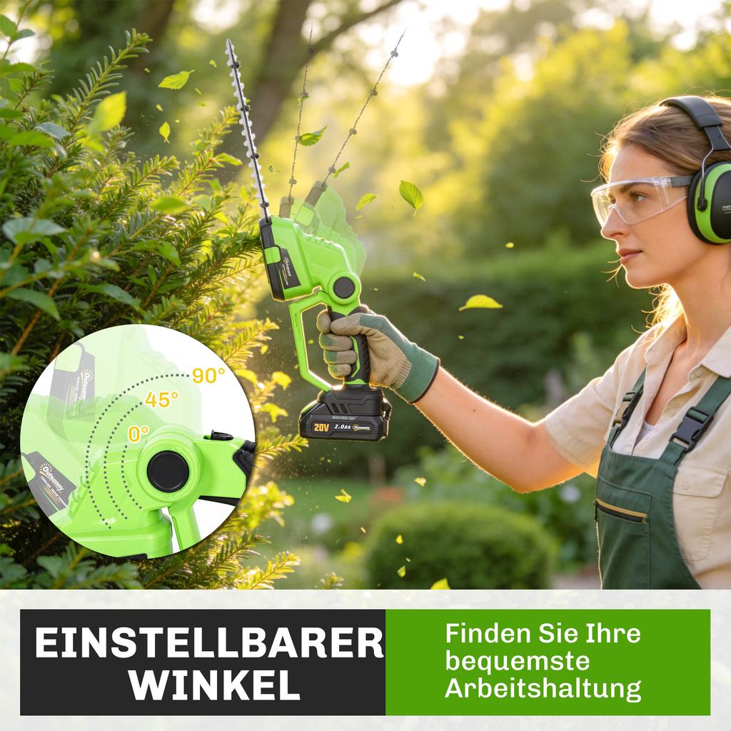 2-in-1 Cordless Hedge Trimmer Electric Hedge & Shrub Shears with 20/10cm Cutting Length, Charger