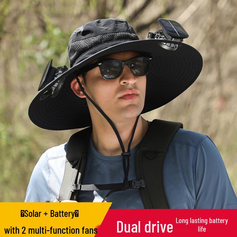 Men's Solar-Powered Quick-Dry Fishing Hat with Rechargeable Fan