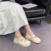 Elastic Band Bowtie Platform Ballet Shoes Women Round Toe Loafers Soft Bottom Chunky Heels Mary Jane Shoes Zapatillas Mujer