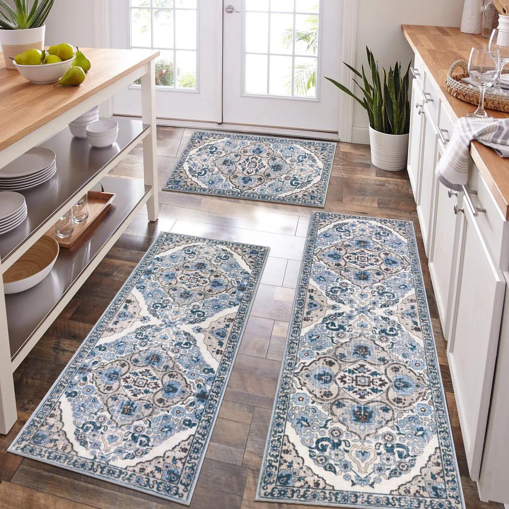 1 3pcs Bohemian Kitchen Rug Machine Washable Non Slip Floor Mat Laundry Room Hallway Runner Home Decoration
