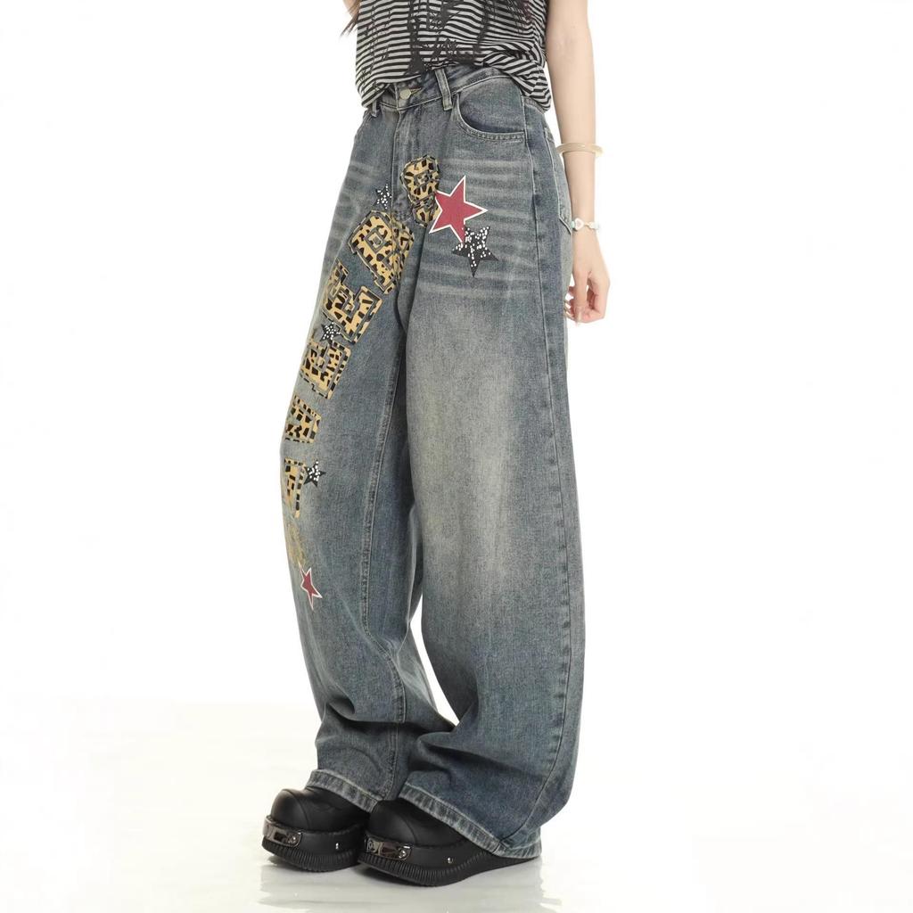 American Retro Print High Waist Wide Leg Denim Jeans for Women - 2026 Autumn/Winter Collection
