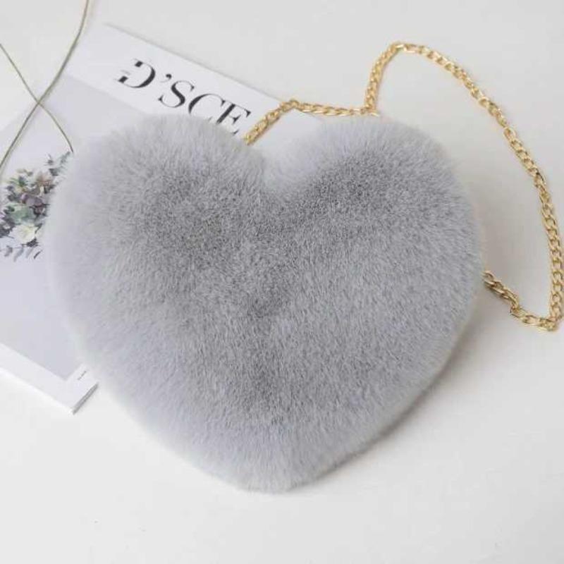 Love bag new Valentine's Day chain plush heart-shaped bag women's oblique span bag peach heart-shaped love little girl chain bag
