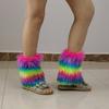 Winter 80s Furry Long Socks Leggings Cover Leg Warmer Punk Boots Socks Plush Vintage Rainbow Warm Boot Cuffs Leg Cover