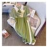Summer Fashion Women Large Size Polo Neck Splicing A Shaped Dress