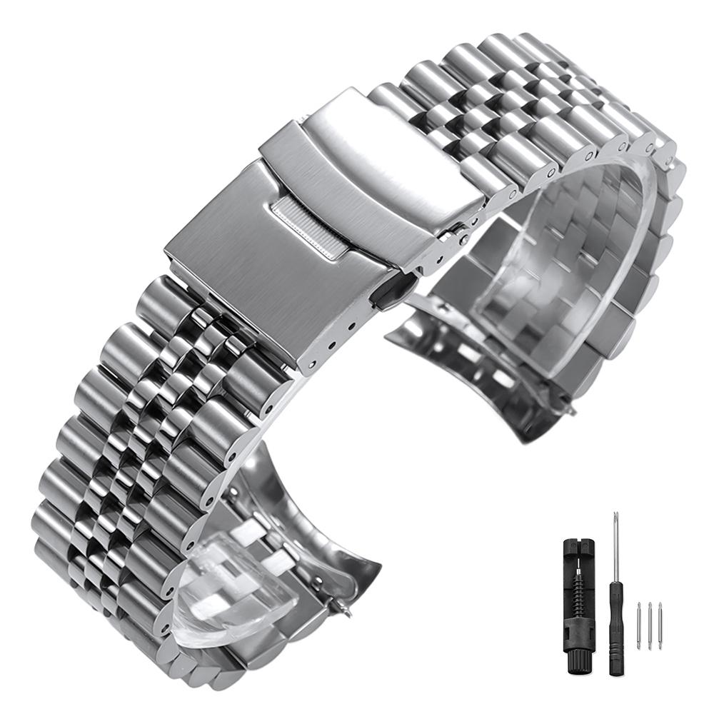 Pevný nerezový řemínek na hodinky pro Seiko 5 SKX009/007 pro Oyster pro Jubilee Zakřivený konec Hodinky 18mm 20mm 22mm Pánský sportovní pásek