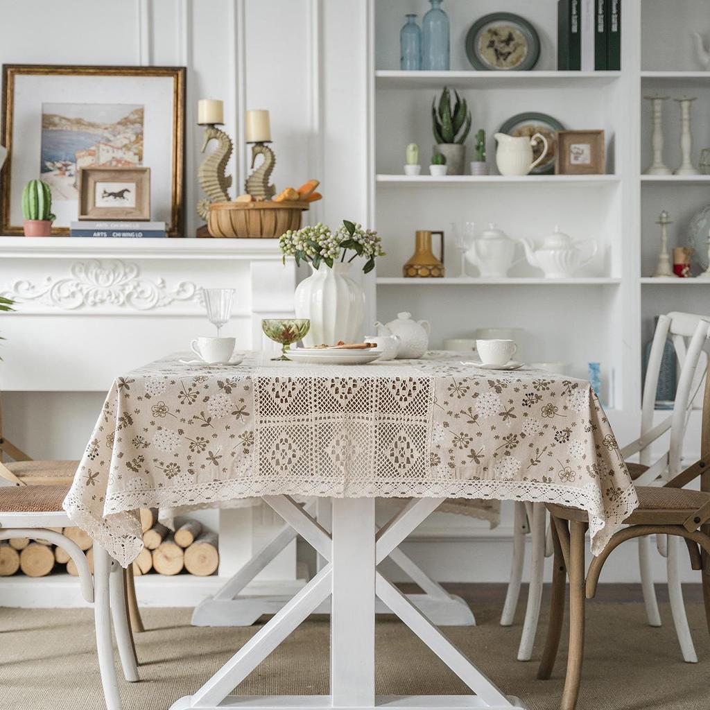Restoranlar İçin Imanqi Yun Beyaz Renk Bloklu Patchwork Oyma Masa Örtüsü