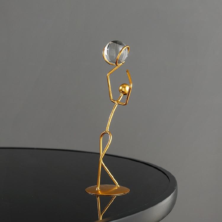 Athlete Crystal Ball Figurine Iron Gold Desktop Ornament Bedroom Living Room