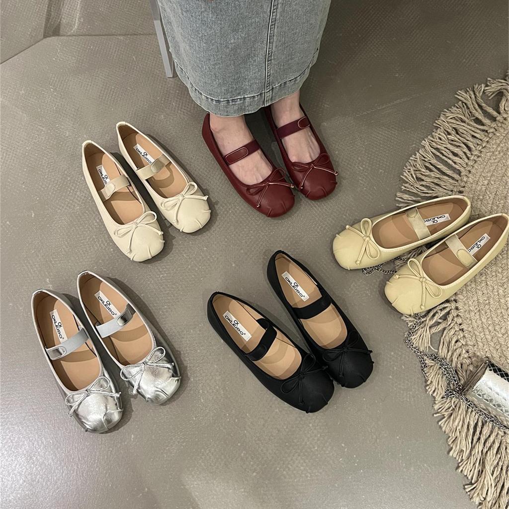 Fashion IPPEUM Ballet Flats Women Round Toe Bow Elastic Band Mary Janes Shoes Black Ballerines Femme Chaussure