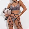 2024 Newest Zebra-Print Mesh Lingerie Set Women Sexy Hollowed-Out Neck Comfortable Lingerie 4Pcs Women Sex Underwear Suit