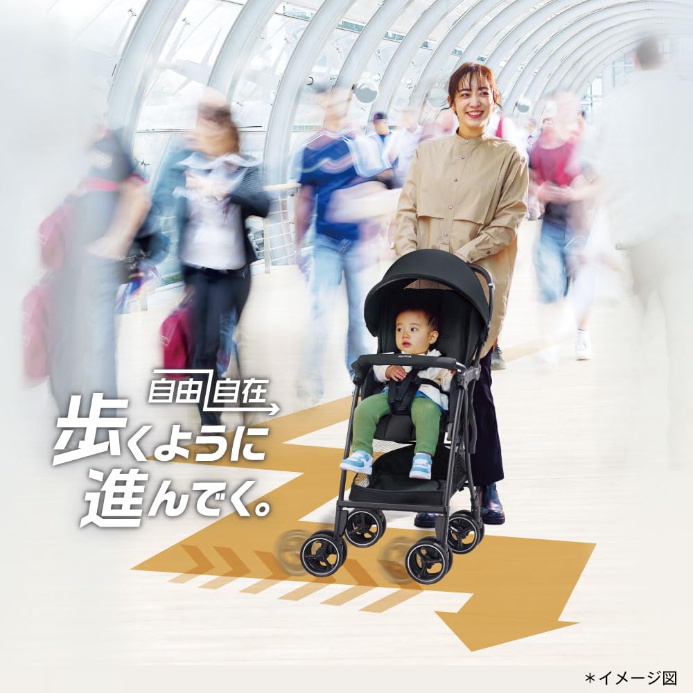 Aprica B Type Stroller Magical Air Free AB 7 Months To 36 Months Lightweight Compact 4 Wheel Free (Black) [2024 Model]