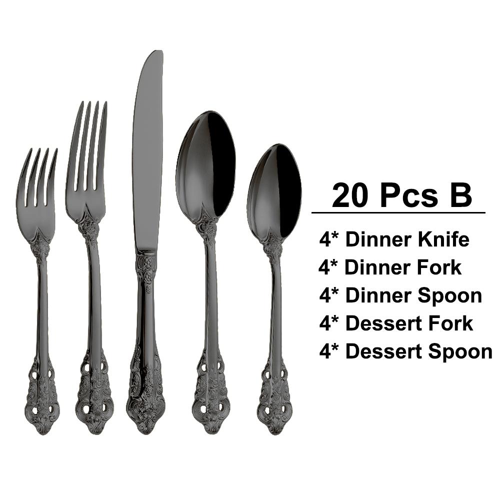 30 Pieces Gold Plated Luxury Cutlery Set Stainless Steel Vintage Western Tableware Sliver Knife Spoon Fork Set Kitchen Utensils