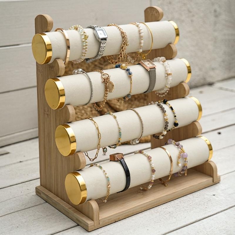 Detachable Tiered Jewelry Rack Wood Stand for Showcasing Bracelets and Bangles Wrist Accessories Storage Organizer