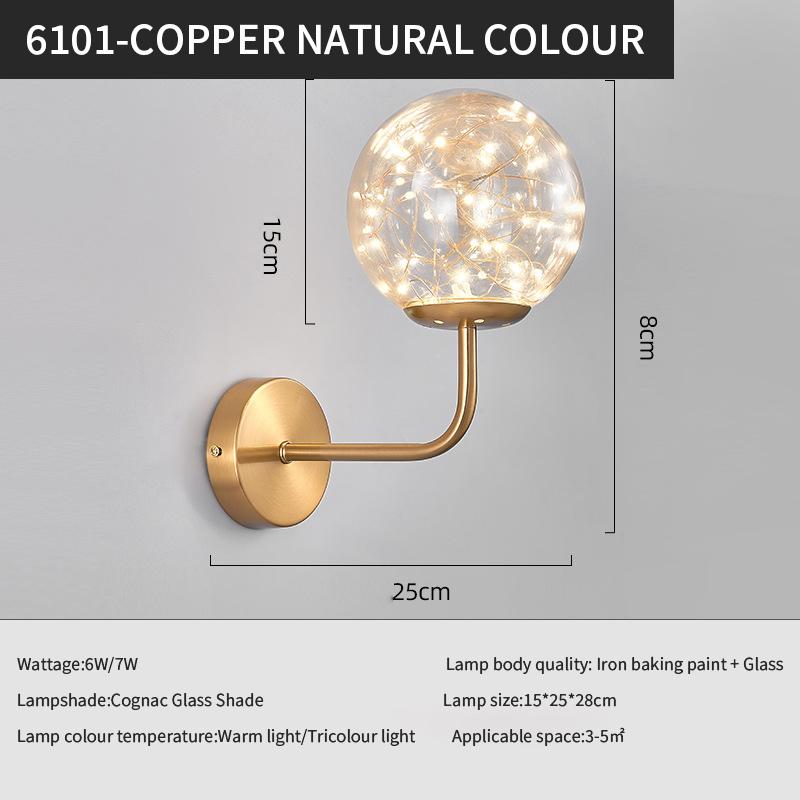 

Nordic Simple Interior Круглый стеклянный медный настенный светильник с железным покрытием для гостиной, спальни, прикроватный настенный светильник, бра 6W&Warm White (2700-3500K)