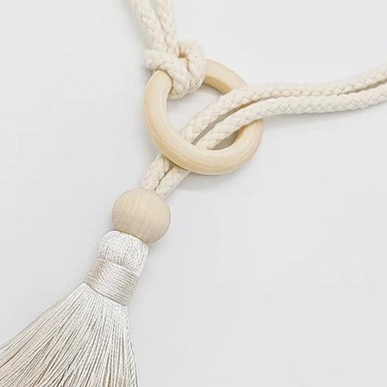 Wooden Ring Tassels Curtain Tieback, Adjustable Window Curtain Holders Ties Backs, No Drill Drape Curtain Holdbacks for Home Bedroom Decor