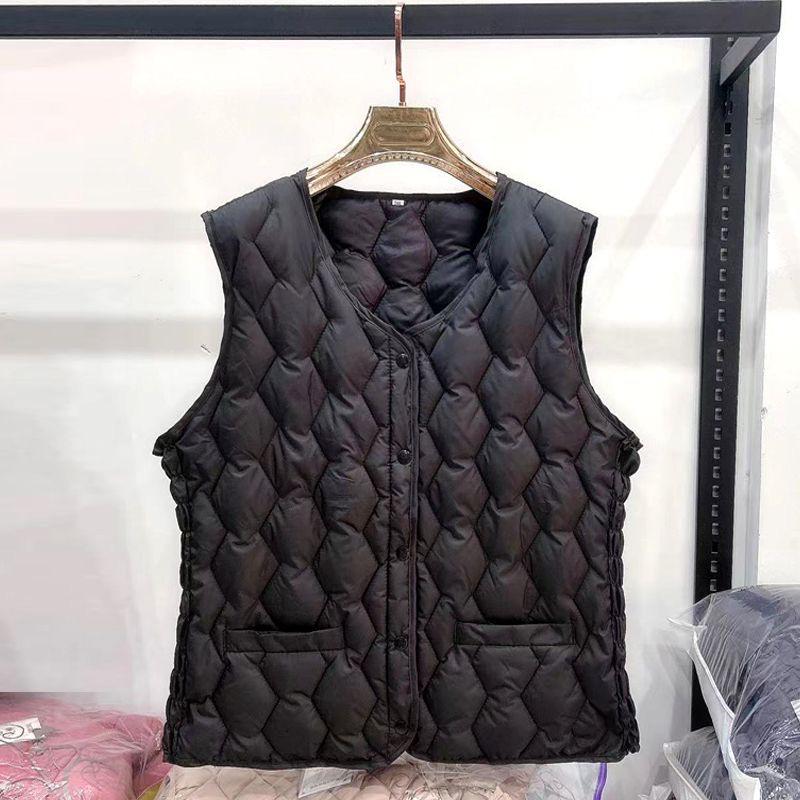 Women's 2025 Collarless Cotton Vest - Autumn/Winter Large Size Round Neck Waistcoat
