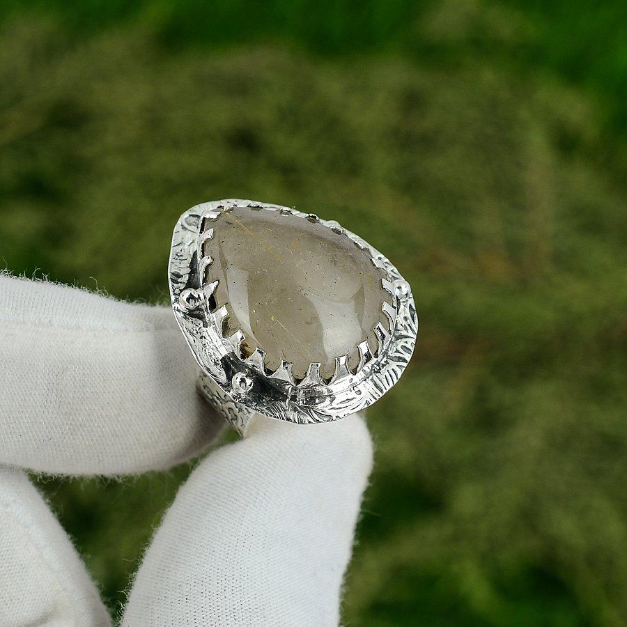 Gift For Women Promise Ring Size 8.5 925 Silver Natural Golden Rutile Gemstone 8.5