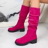 Fashion Boots for Women 2025 Spring Autumn Suede Thick Medium Heel Pleated Mid-calf Boots Casual Platorm Solid Slip on Knight Booties