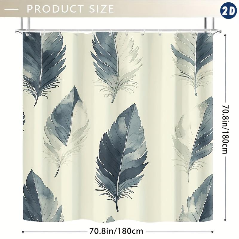 Symmetrical Feather Shower Curtain,Durable Polyester, Easy Clean Design With Hooks, Stylish Bathroom & Window Decor