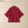 ZANZEA Women Stand Collar Casual Embroidery Loose Short Sleeve Blouse