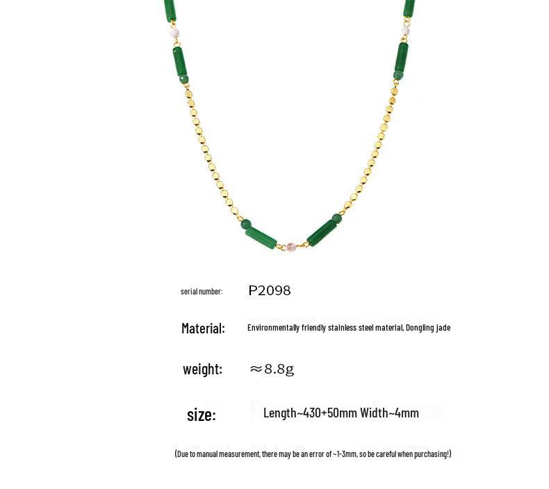 Collier Bambou Pierre Dongling Verte Qiong Yao: Chaîne de clavicule élégante et polyvalente en acier inoxydable pour femmes