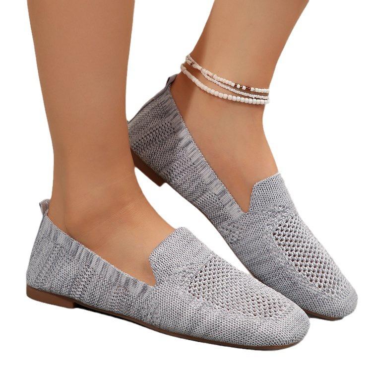 Large Size Lazy One-Pedal Casual Shoes Square Head Flat Bottom Hollow Fly-Woven Solid Color Single Shoes