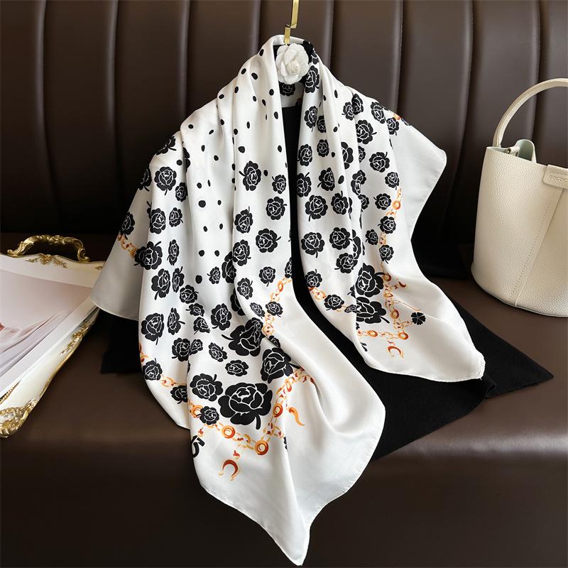 Women's Retro Twill Silk Scarf - 90cm Versatile Shawl for Travel & Sun Protection