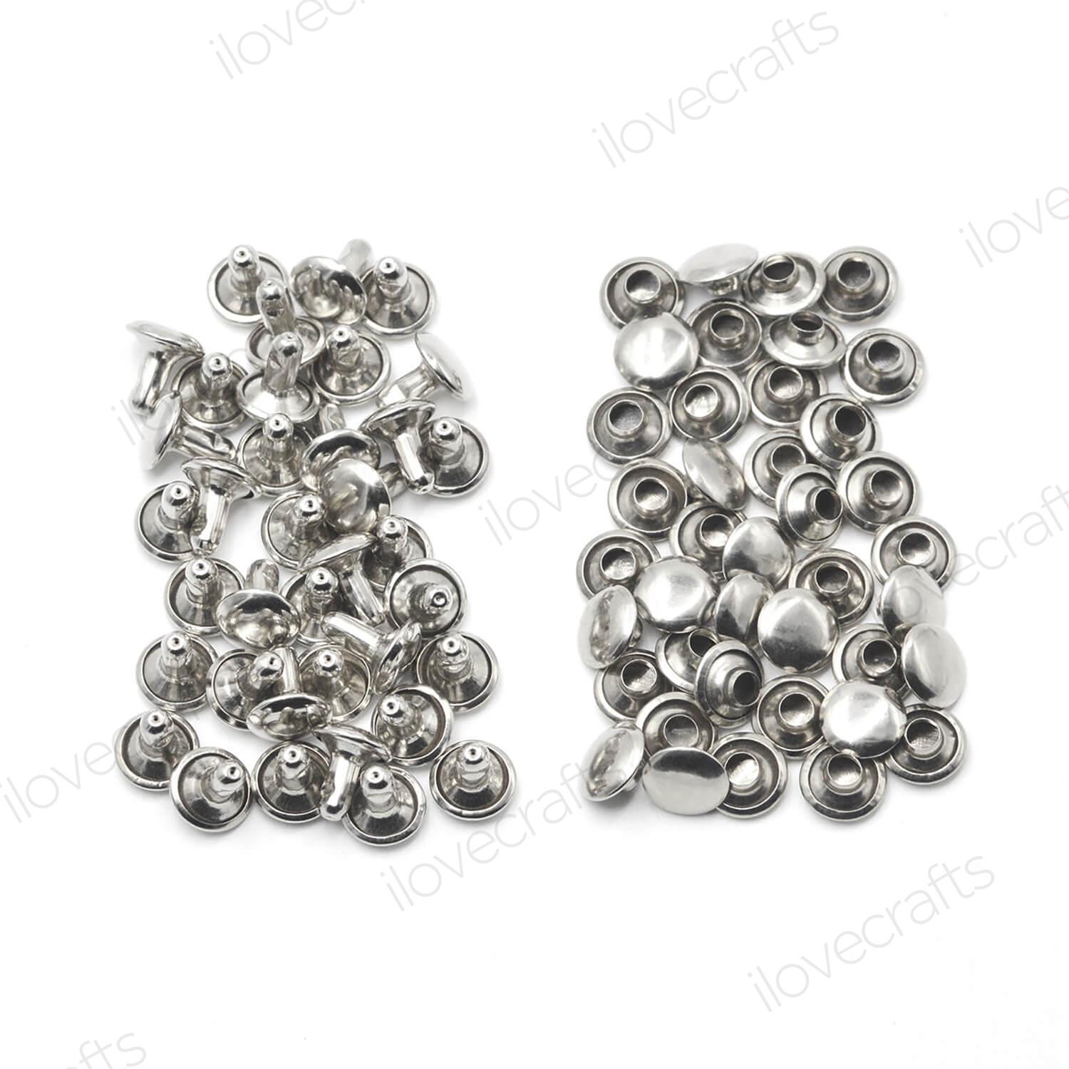 

100 комплектов шпилек с заклепками и заклепками для изделий из кожи 5 мм, 6 мм, 7 мм, 8 мм, 9 мм, 10 мм, 12 мм 5x5mm серебряный