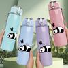 1PC Three Cute Panda Pattern 750ml Color Plastic Sports Water Bottle Leakproof Flip Straw Lid Suitable for Sports Office Home Use