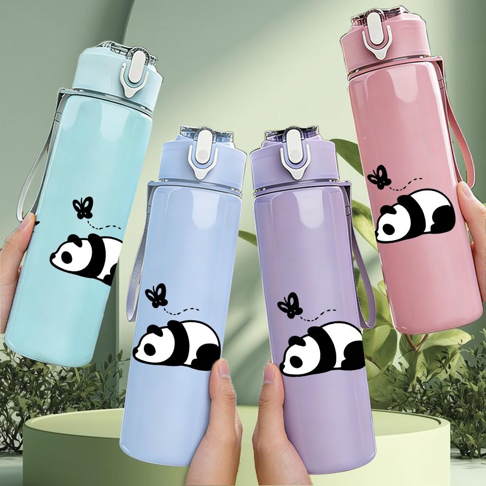 1PC Three Cute Panda Pattern 750ml Color Plastic Sports Water Bottle Leakproof Flip Straw Lid Suitable for Sports Office Home Use