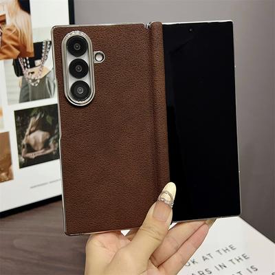 Retro Matte Leather Magnetic with Hinge Plating Phone Case for Samsung Galaxy Z Fold 7 6 5 4 for Magsafe Wireless Charging Cover