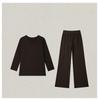 Autumn/Winter Retro V-neck Knit Set: Casual Top & Drapey Wide-Leg Pants Two-Piece