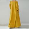 Autumn Winter Women Long Dress Solid Color V Neck Long Sleeves Streetwear
