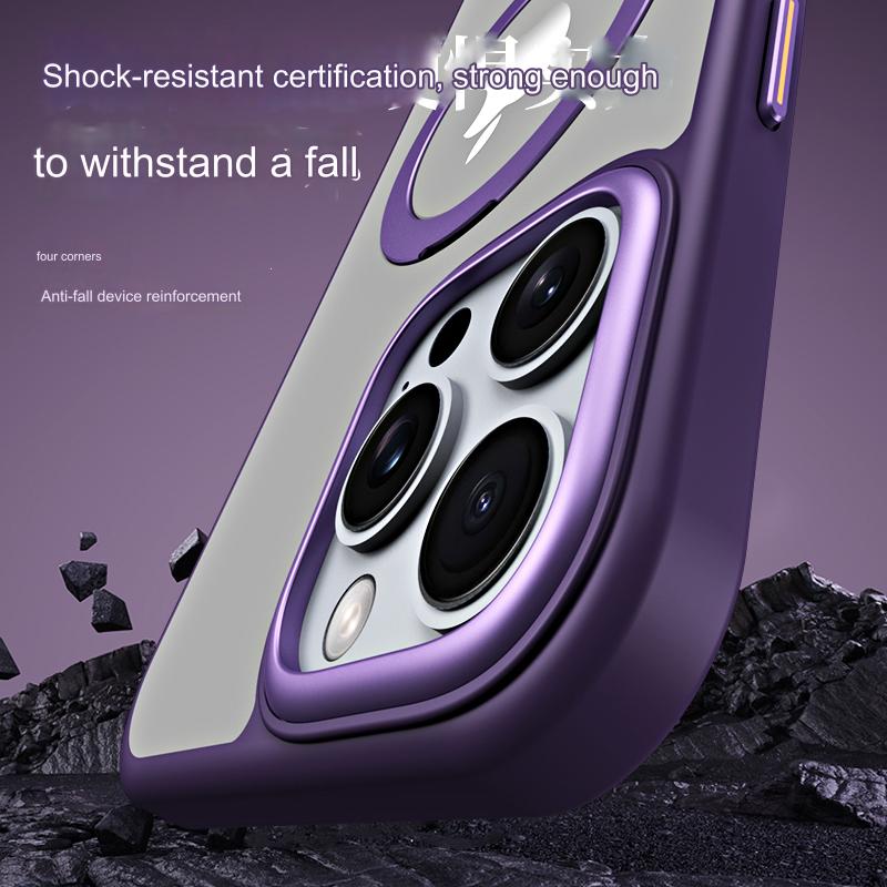 Premium Armor Clear Case For iPhone 16 Pro Max Plus Strong Magnetic Metal Ring Hidden Stand For Magsafe Wireless Charger Mount