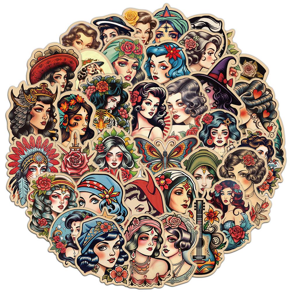 

50 Sheets: Creative Retro American Girl Stickers for DIY Phone Cases