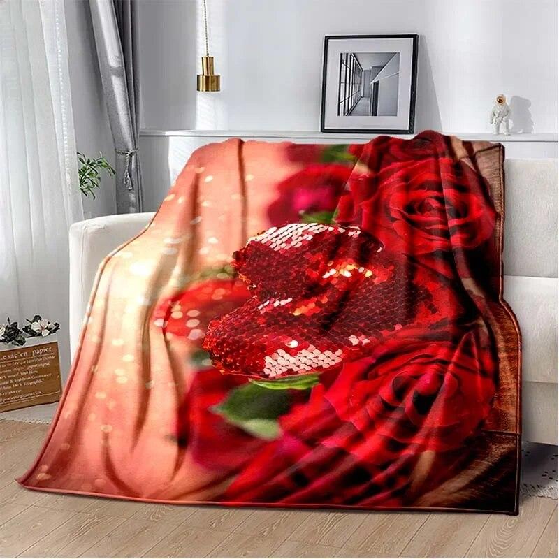 Patterned Red Rose Lightweight Flannel Blanket ,Warm Soft Cozy Blanket Home Decor Birthday Gift For All Season Blanket