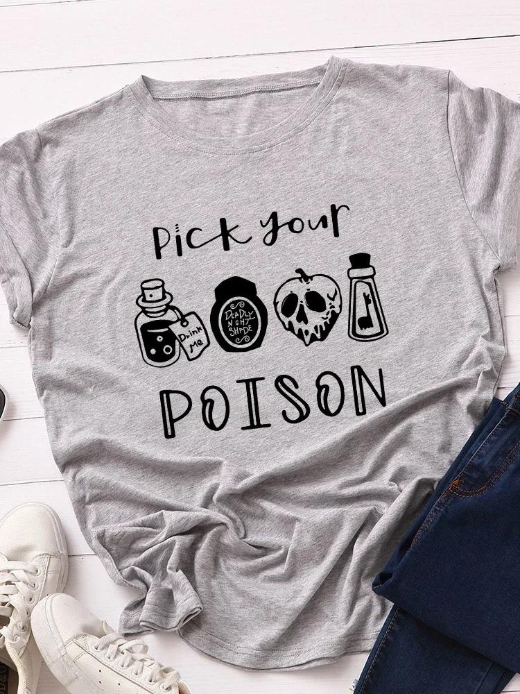 

Забавная футболка женская с принтом «Выбери яд», с коротким рукавом, с круглым вырезом, свободная, женская футболка, женская футболка, топы, одежда, Camisetas Mujer XL