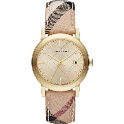 BU9026 The City Orologio da donna con quadrante champagne e cinturino a quadri