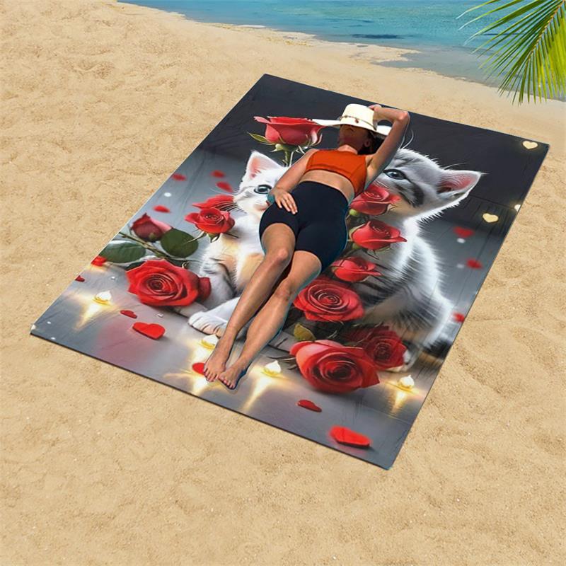 1PC Rose Kitty Heart Beach Towel Quick Dry Bath Towel Beach Vacation Photography Essential Lightweight Soft Fabric