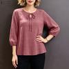 ZANZEA Women Casual Round Neck Solid Color Loose 3/4 Sleeve Blouse