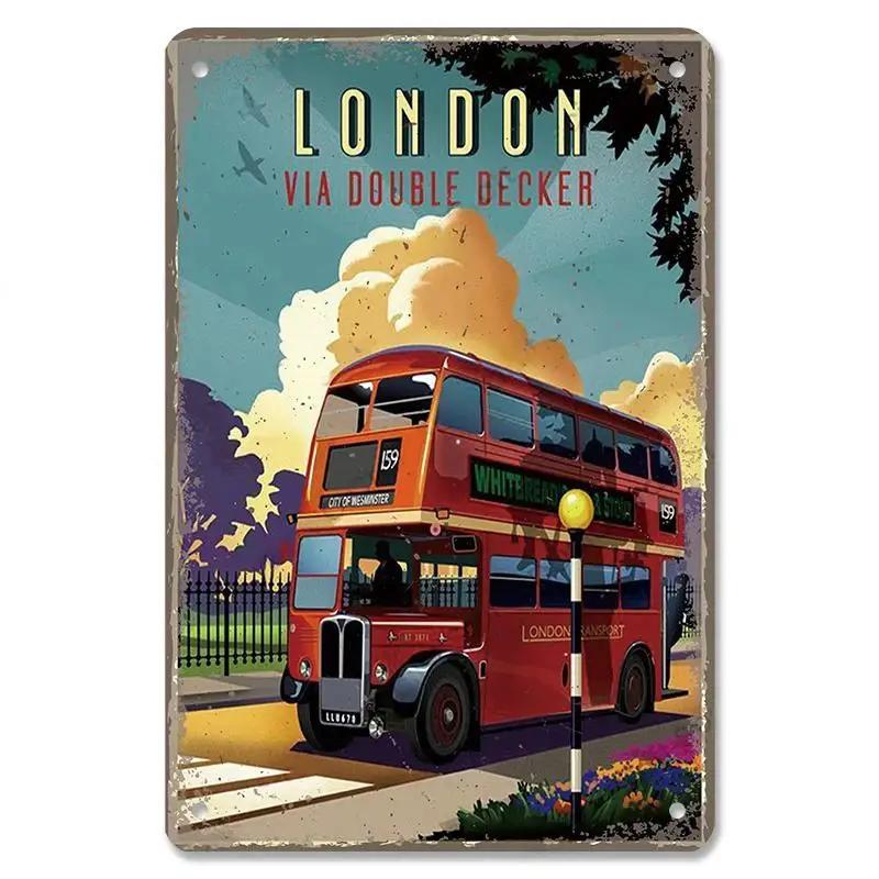 Vintage Dad's Car Bus Poster Retro Metal Plaque Signs Grand Prix Automobile Metal Tin Plate Garage Bar Pub Club Home Wall Decor