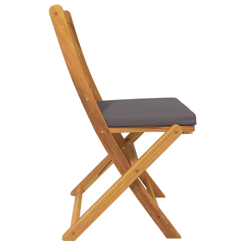 Folding Chair with Cushion 2 Pcs Brown Solid Acacia Wood