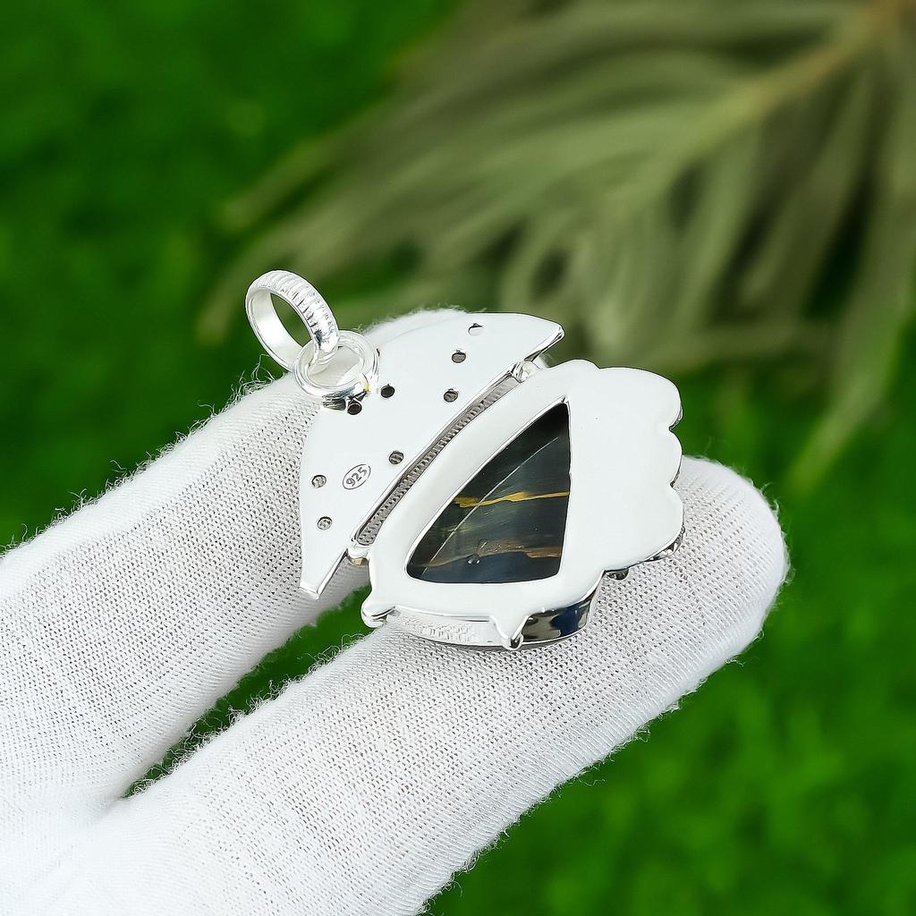 Trillion Nellite Stone Wedding Daughter Boho Bezel Elegant Pendant 925 Silver